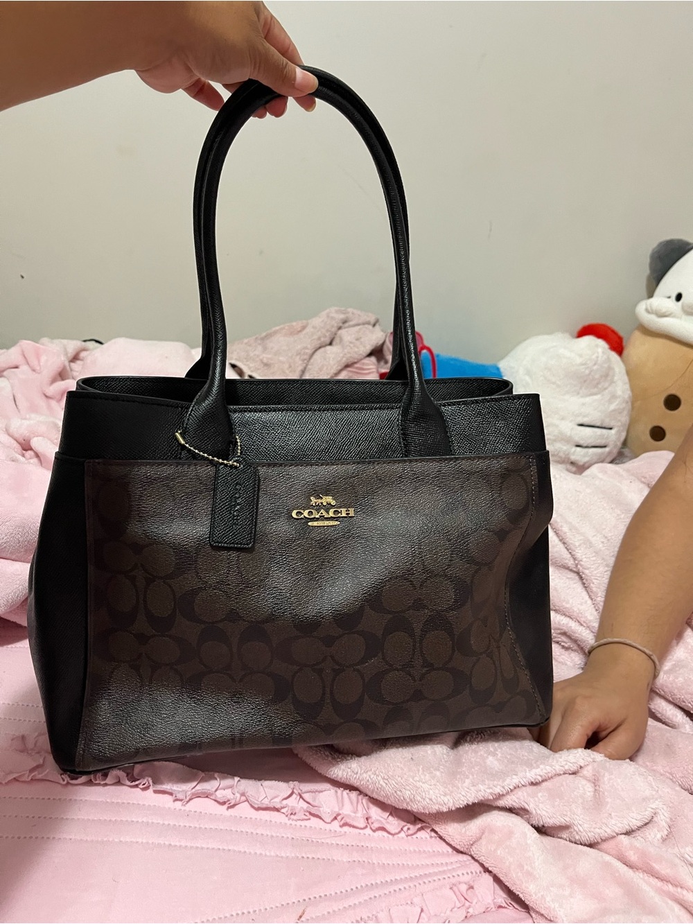 Coach Brown Signature Tote with Black Trim